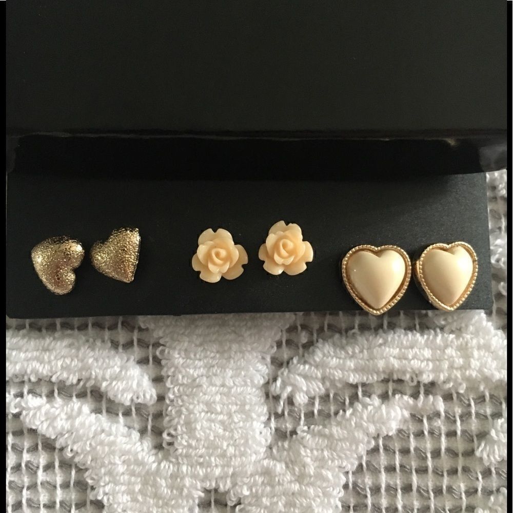 Set  of Earrings  3 dainty earrings Rose and Hearts